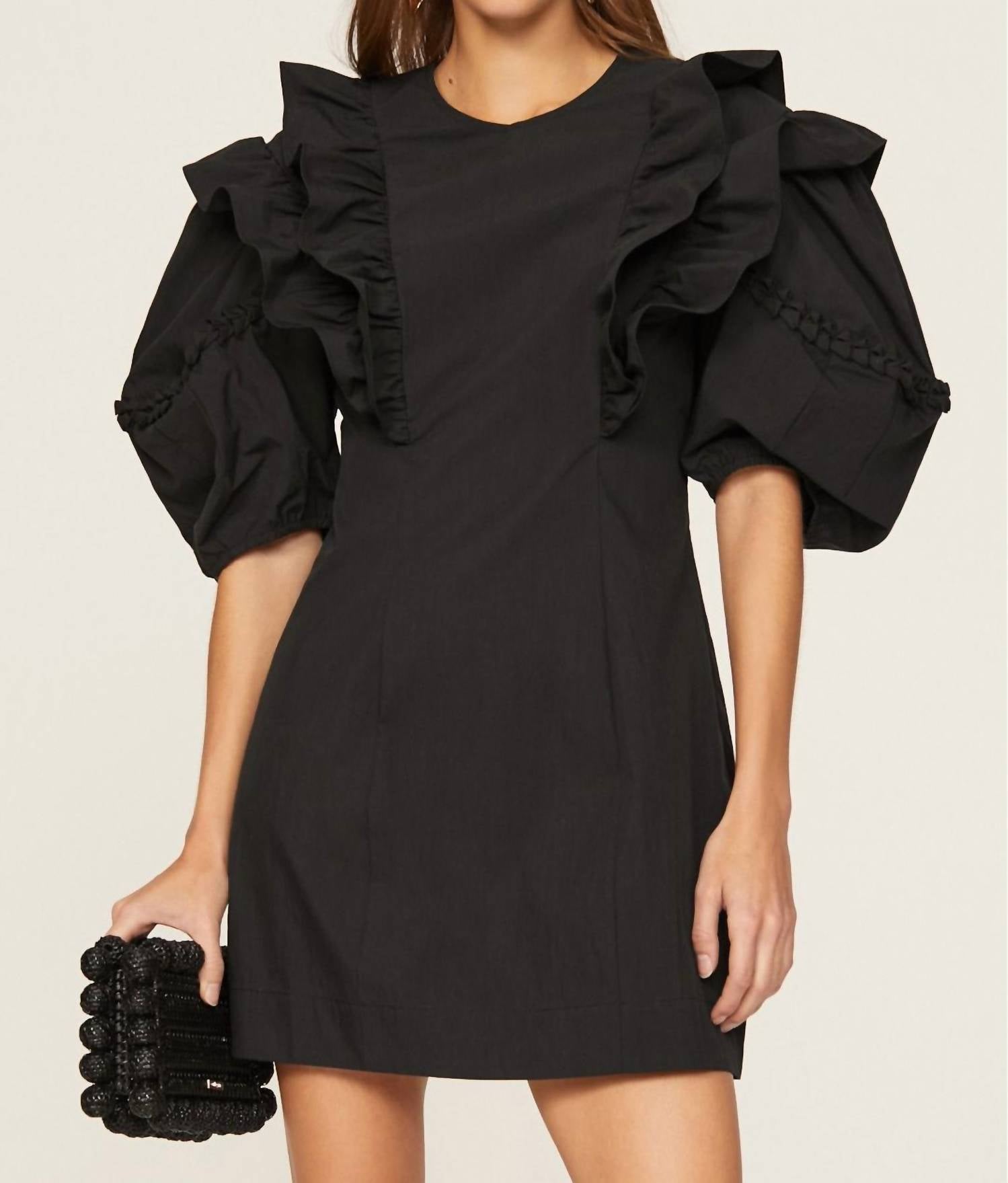 RHODE Varja Ruffled Mini Dress in black - women's dress