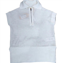 Brodie Cashmere Women's Mixed Gauge Tank Top in ivory - women's tank top - detail view