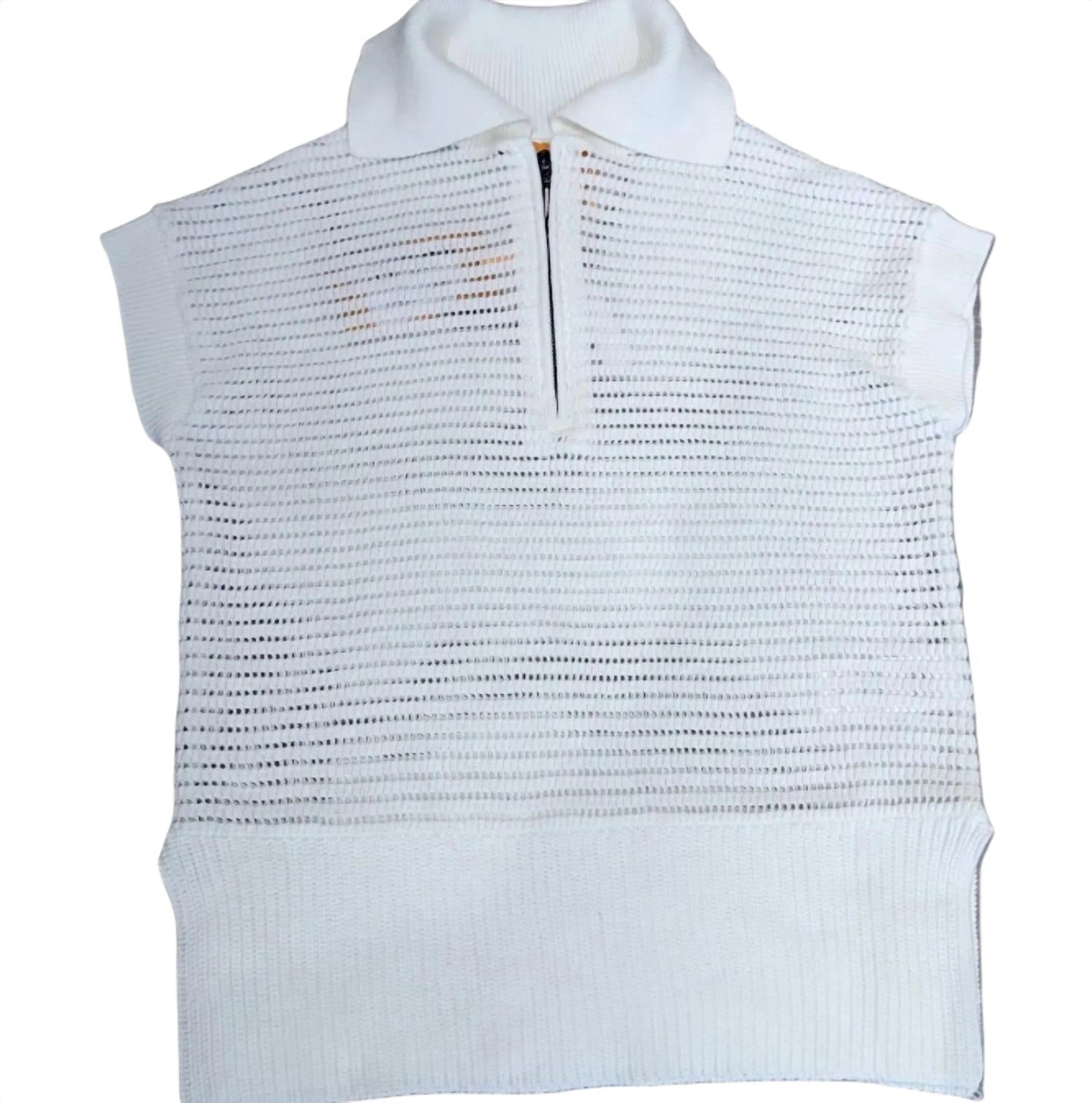 Brodie Cashmere Women's Mixed Gauge Tank Top in ivory - women's tank top - detail view