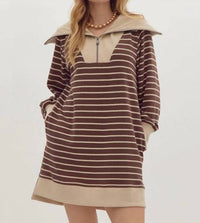 Entro - Ribbed Zip-up Collared Mini Dress