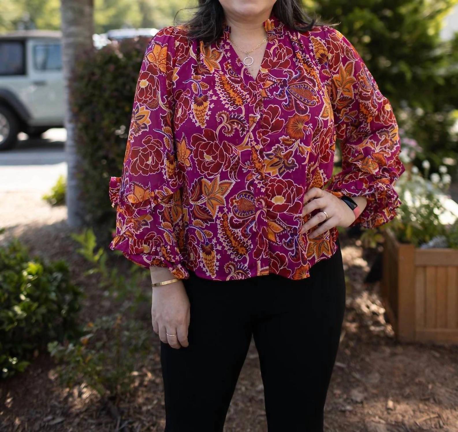 Fate - Print With Lurex Chiffon Ruffle Detail Blouse