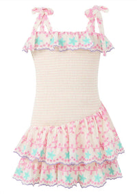 Marlo - Girl's Alanna Shirred Embroidered Mini Dress