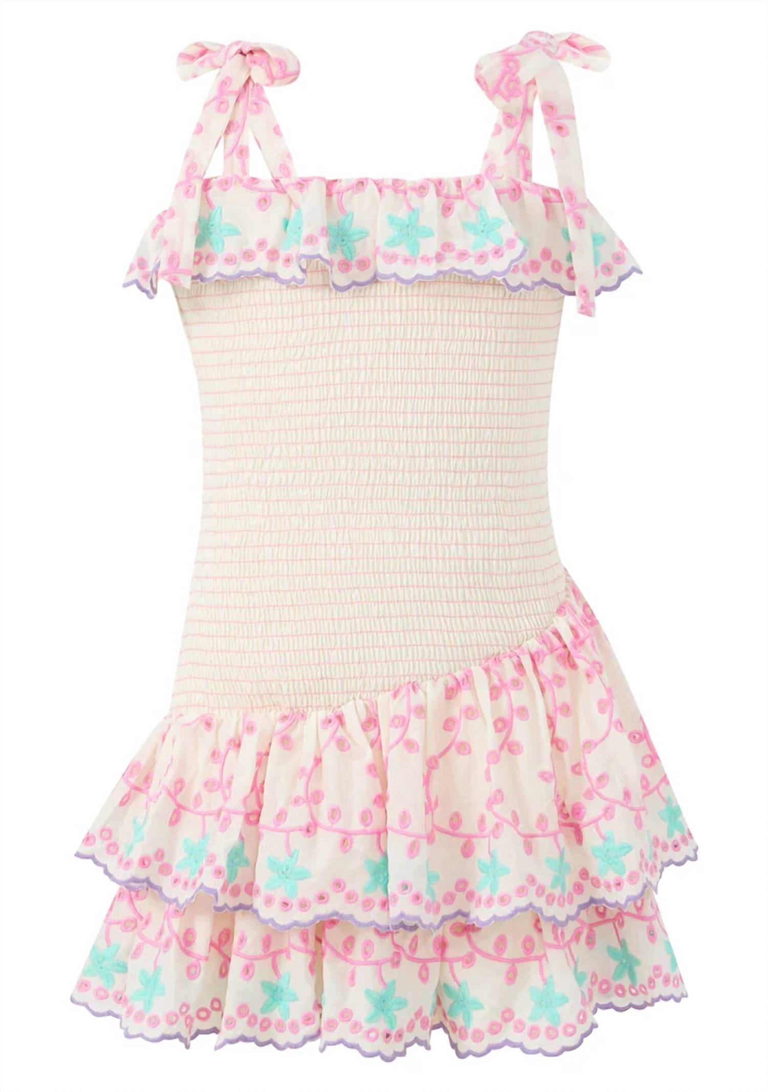 Marlo - Girl's Alanna Shirred Embroidered Mini Dress