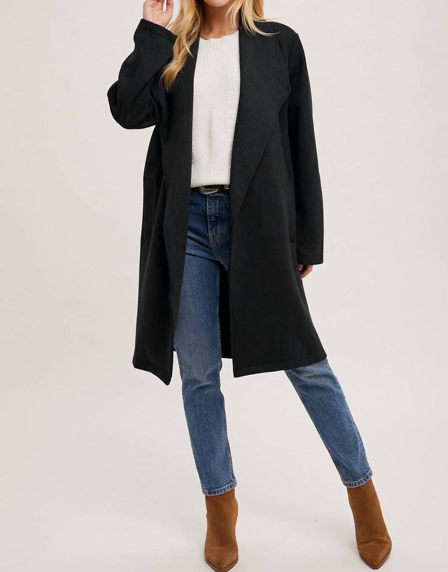 Bluivy - Knit Drape Open Front Coatigan Top