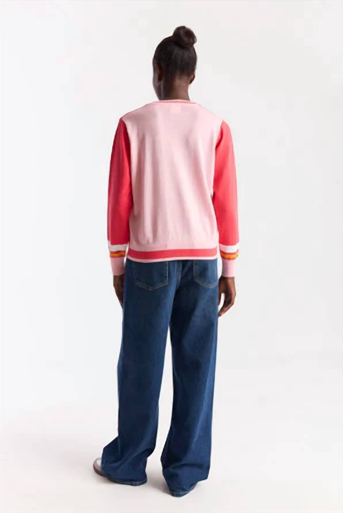 Brodie Cashmere - Contrast Stripe Varsity V Neck Pullover