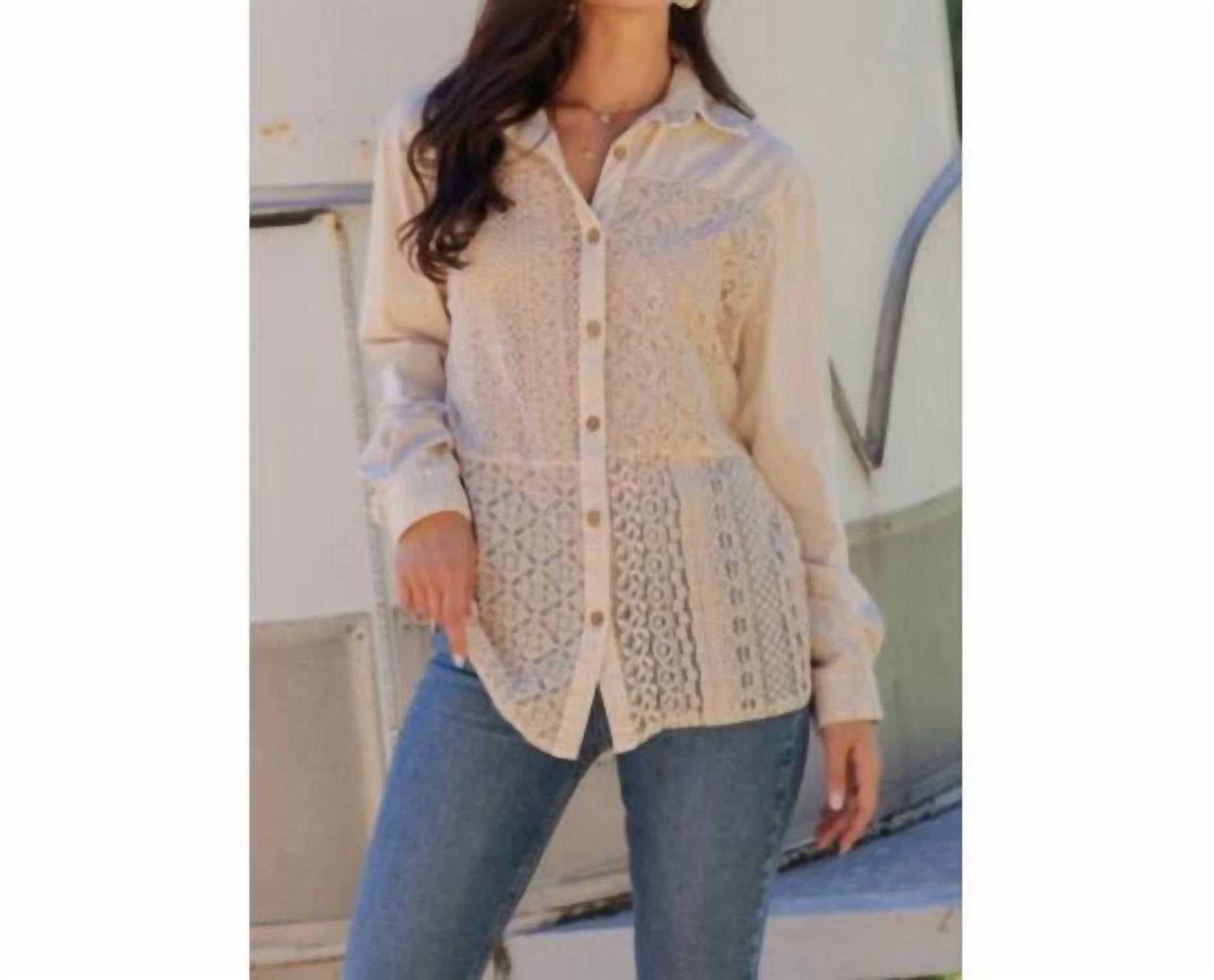 Young Threads - Crochet Lace Button-down Top