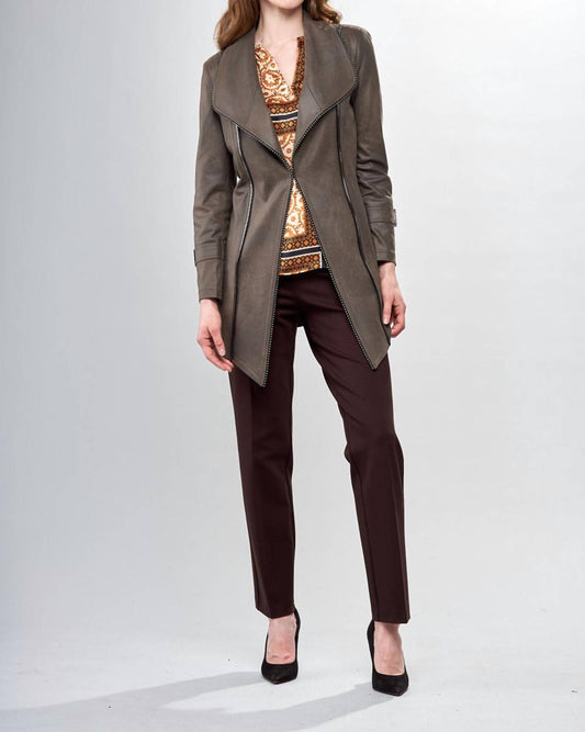 Insight - Vegan Leather Long Jacket with Hook & Eye Closure