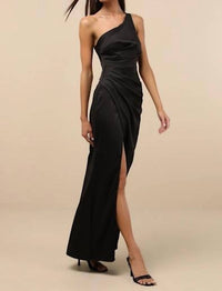Lulus - Dreaming Of Elegance Satin One-shoulder Maxi Dress
