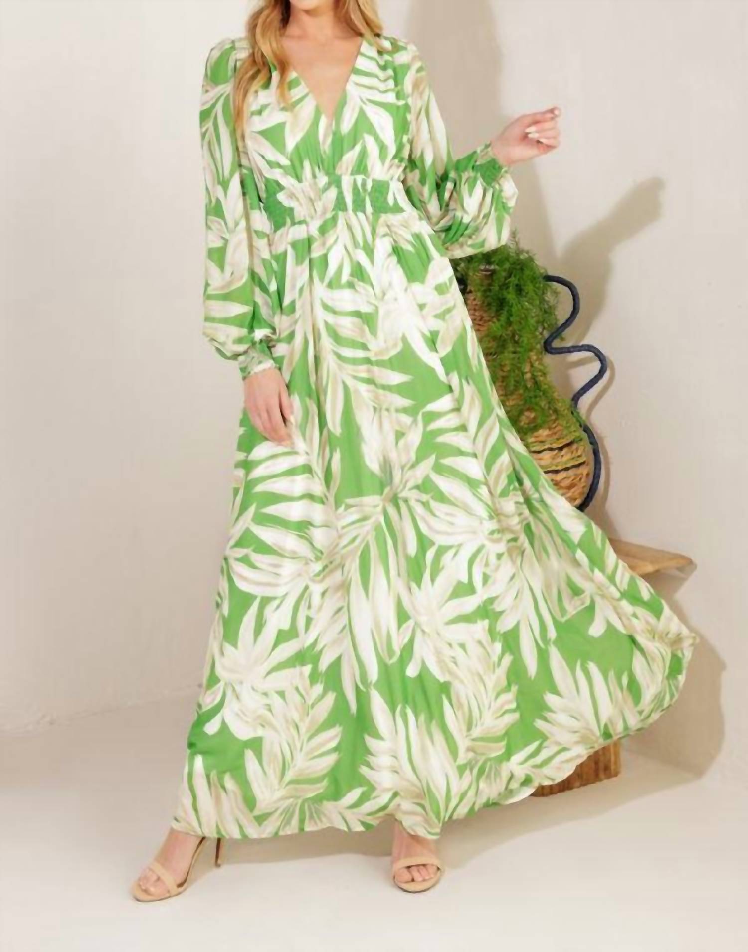 Flying Tomato - Tropical Palm Leaf Maxi Dress