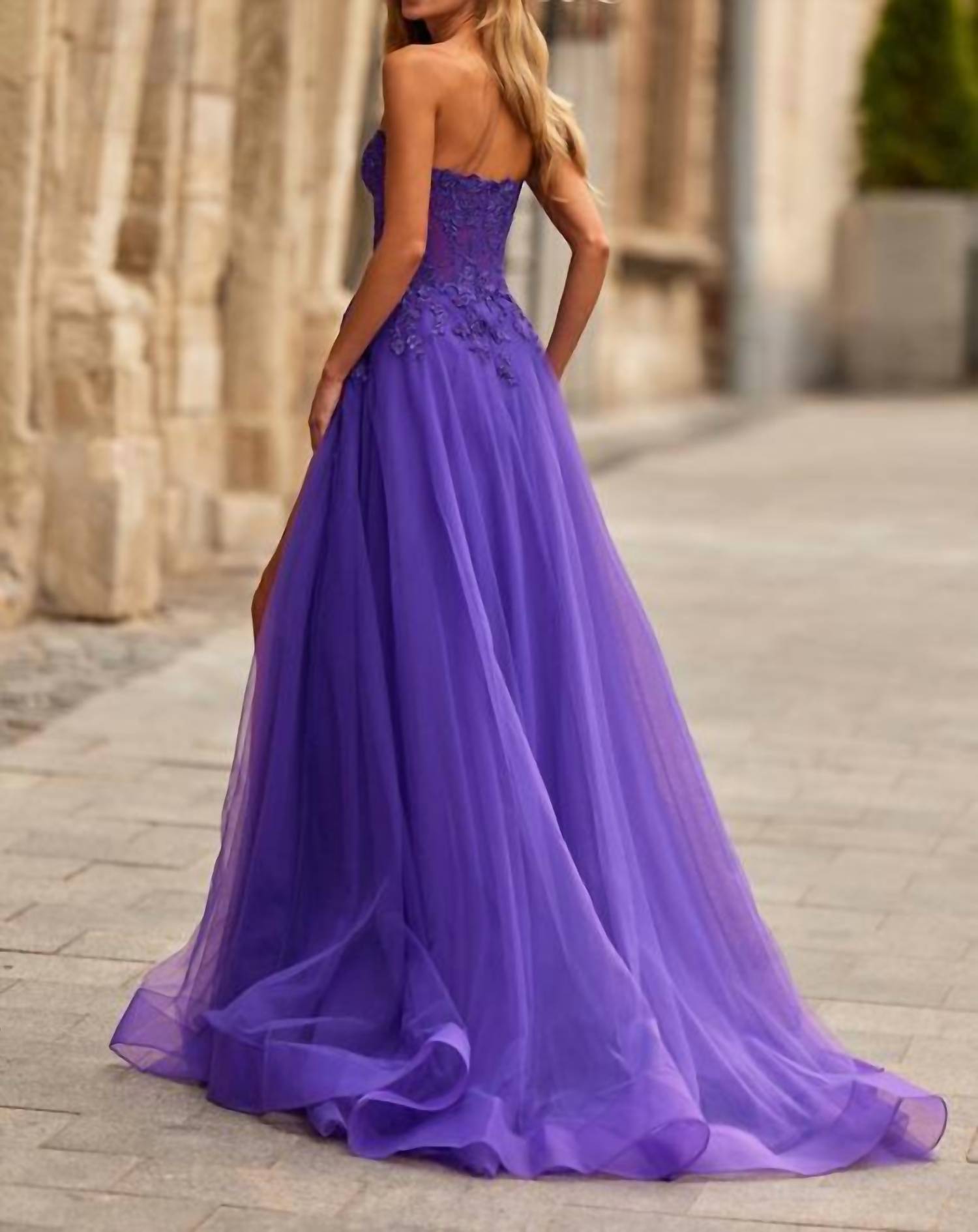 La Femme Women's Prom Dress in royal purple - women's dress - detail view