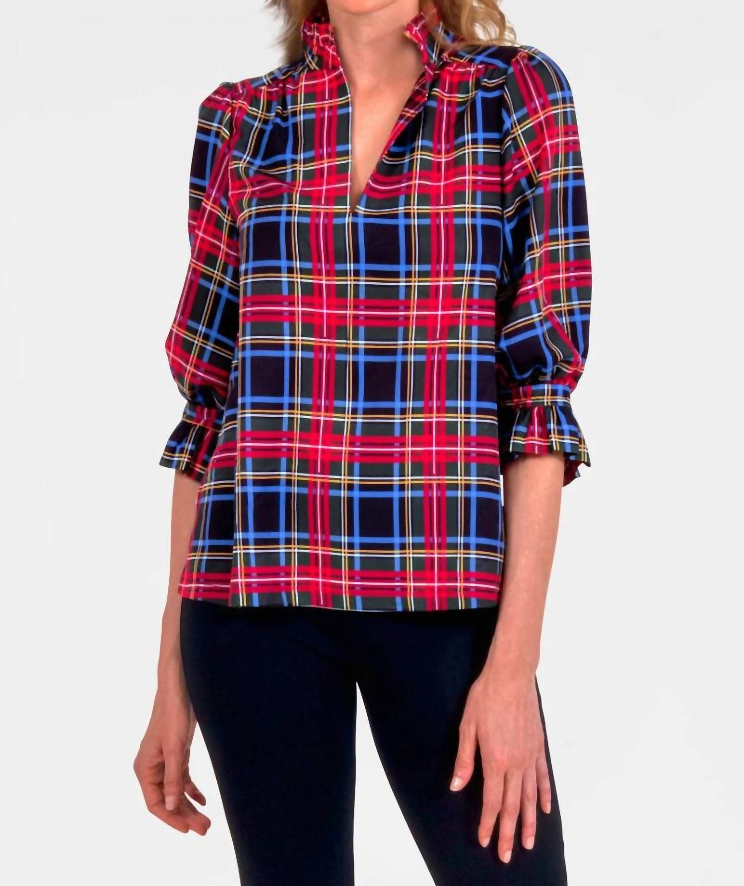 GRETCHEN SCOTT Stewart Ruffleneck Blouse in black multi - women's blouse