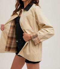 Bluivy - Inner Plaid Corduroy Button Down Barn Coat