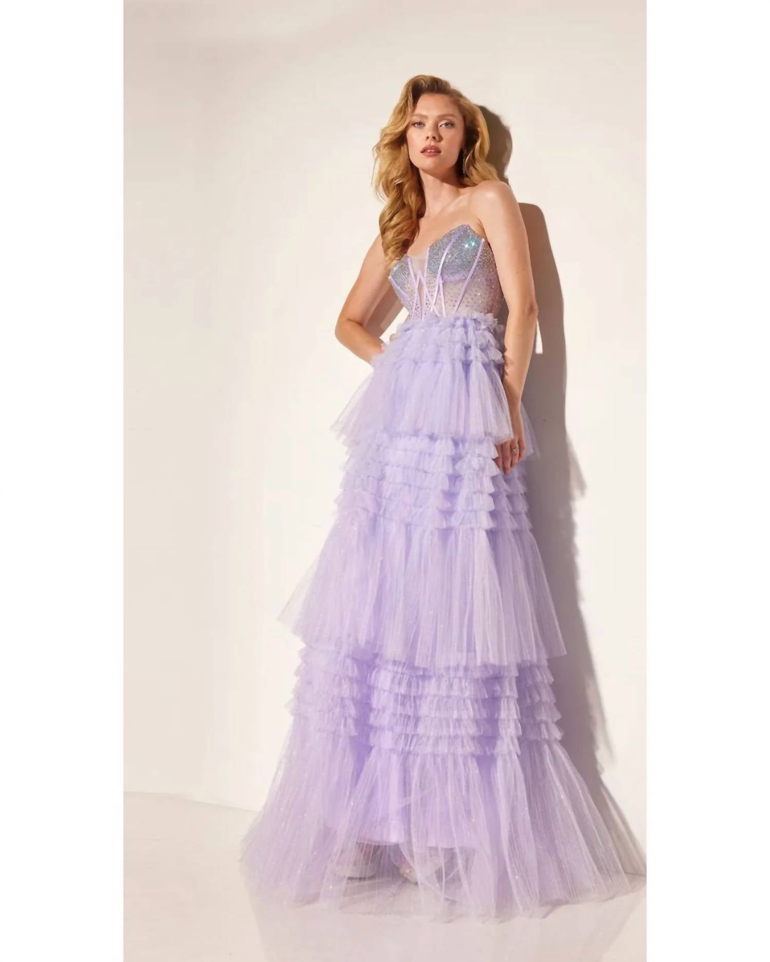 Lucci Lu - Glitter Strapless A-line Tiered Gown