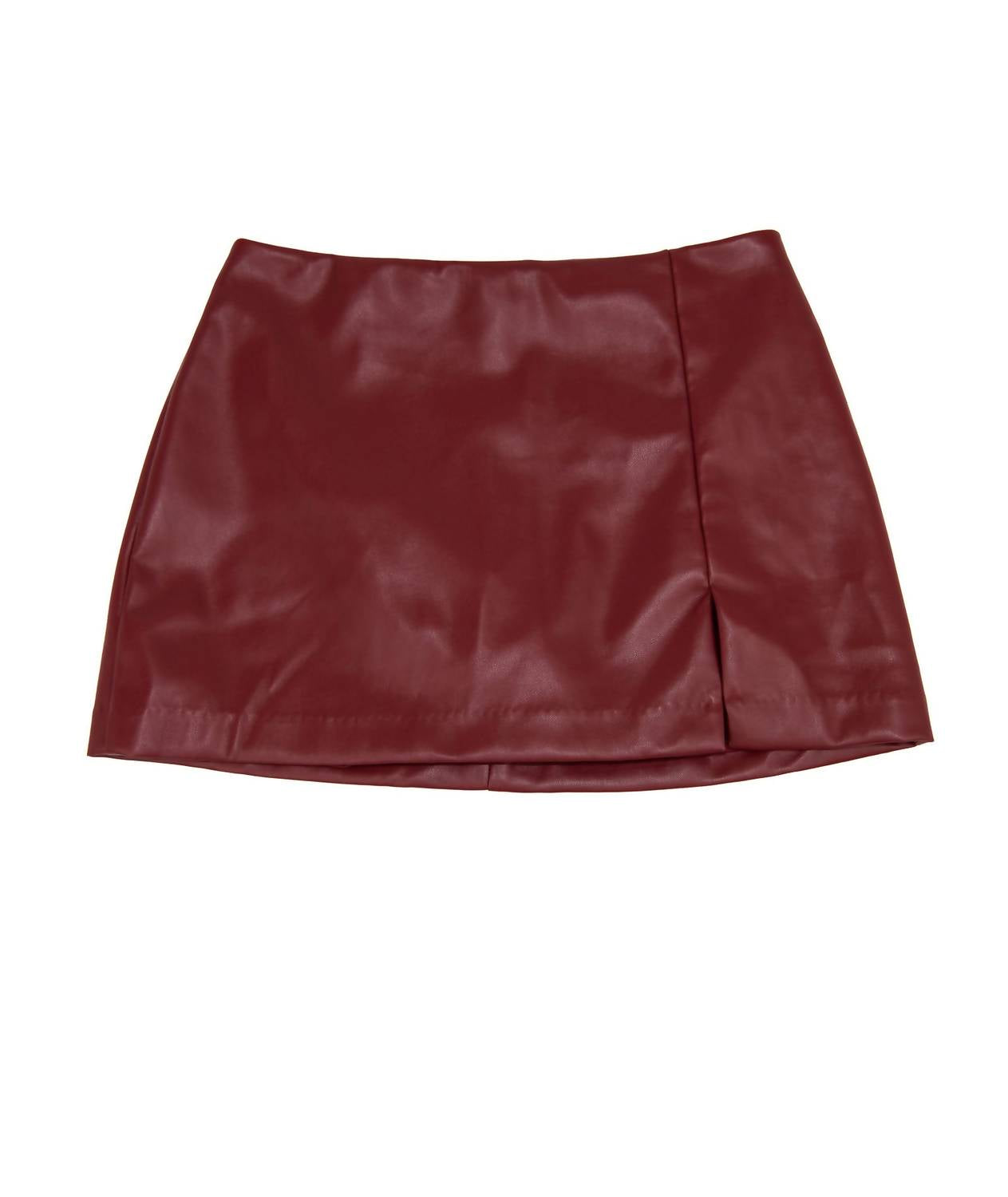 8apart Junior Women's Paula Vegan Leather Skirt With Slit in red - women's skirt