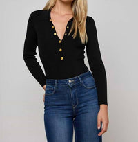 L'Agence Elizabeth Knit Bodysuit in black gold - women's shirt