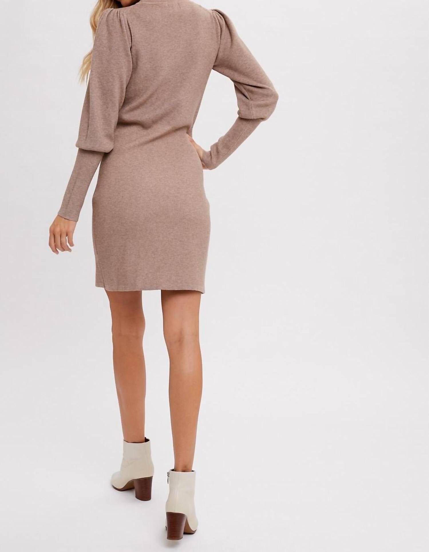 BluIvy Puff Sleeve Sweater Mini Dress in latte - women's dress - alternate view