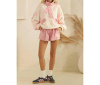 Veveret Textured Contrast Printed Quarter Zip Sweater in pink combo - women's cardigan - view 6