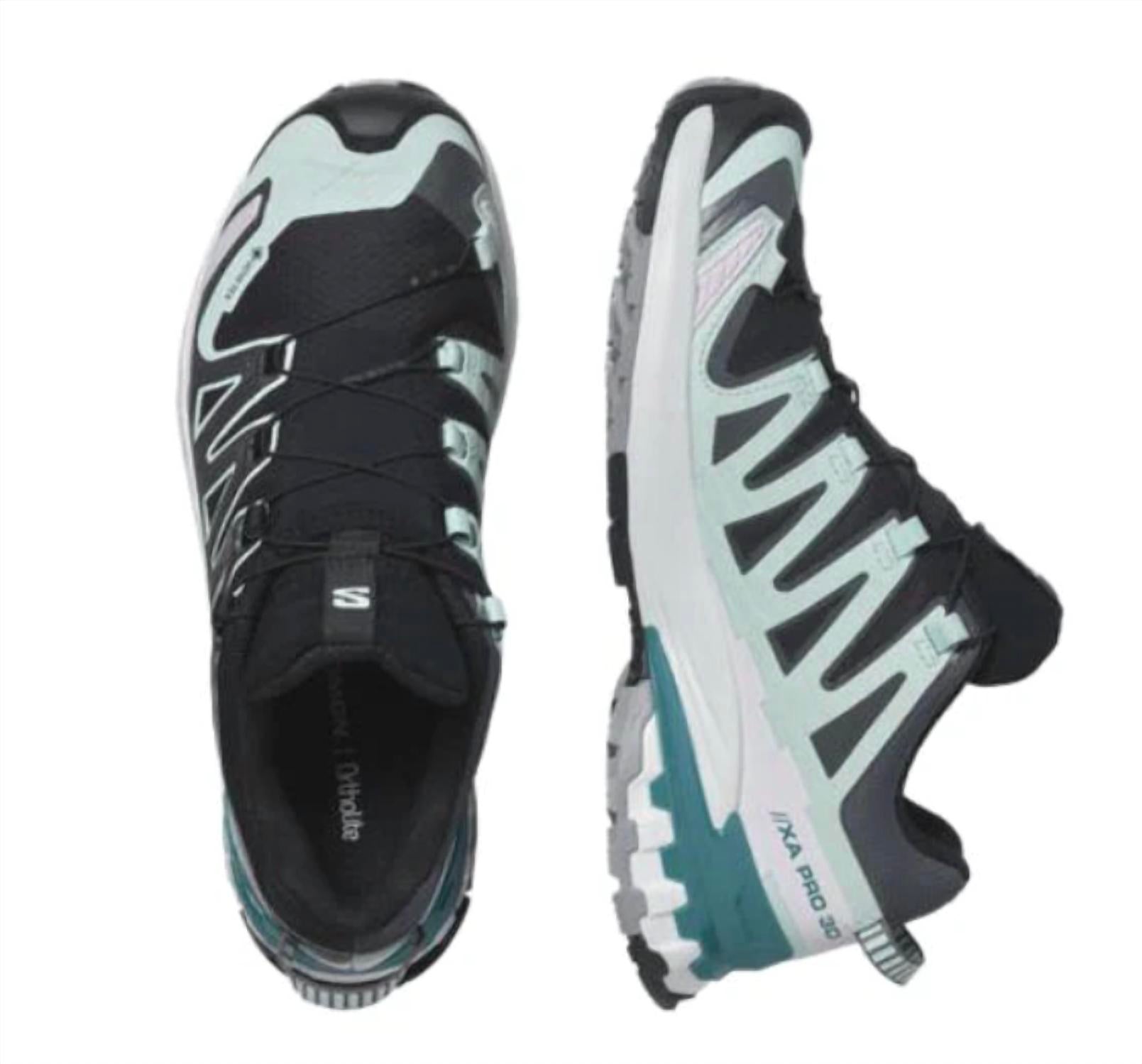 SALOMON Women's Xa Pro 3d V9 Gtx Shoe in black turquoise white - women's shoe - detail view