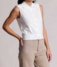 Minnie Rose - Button Front Sleeveless Polo Top