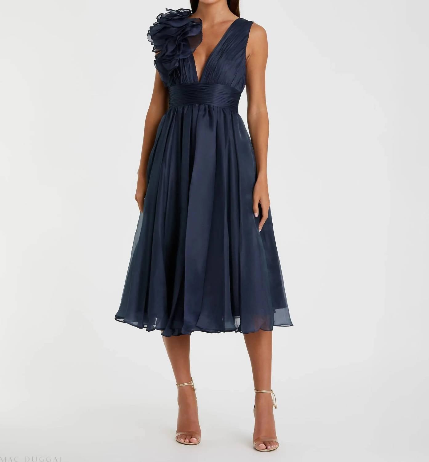 Mac Duggal - Sleeveless Chiffon A-line Tea Length Cocktail Dress