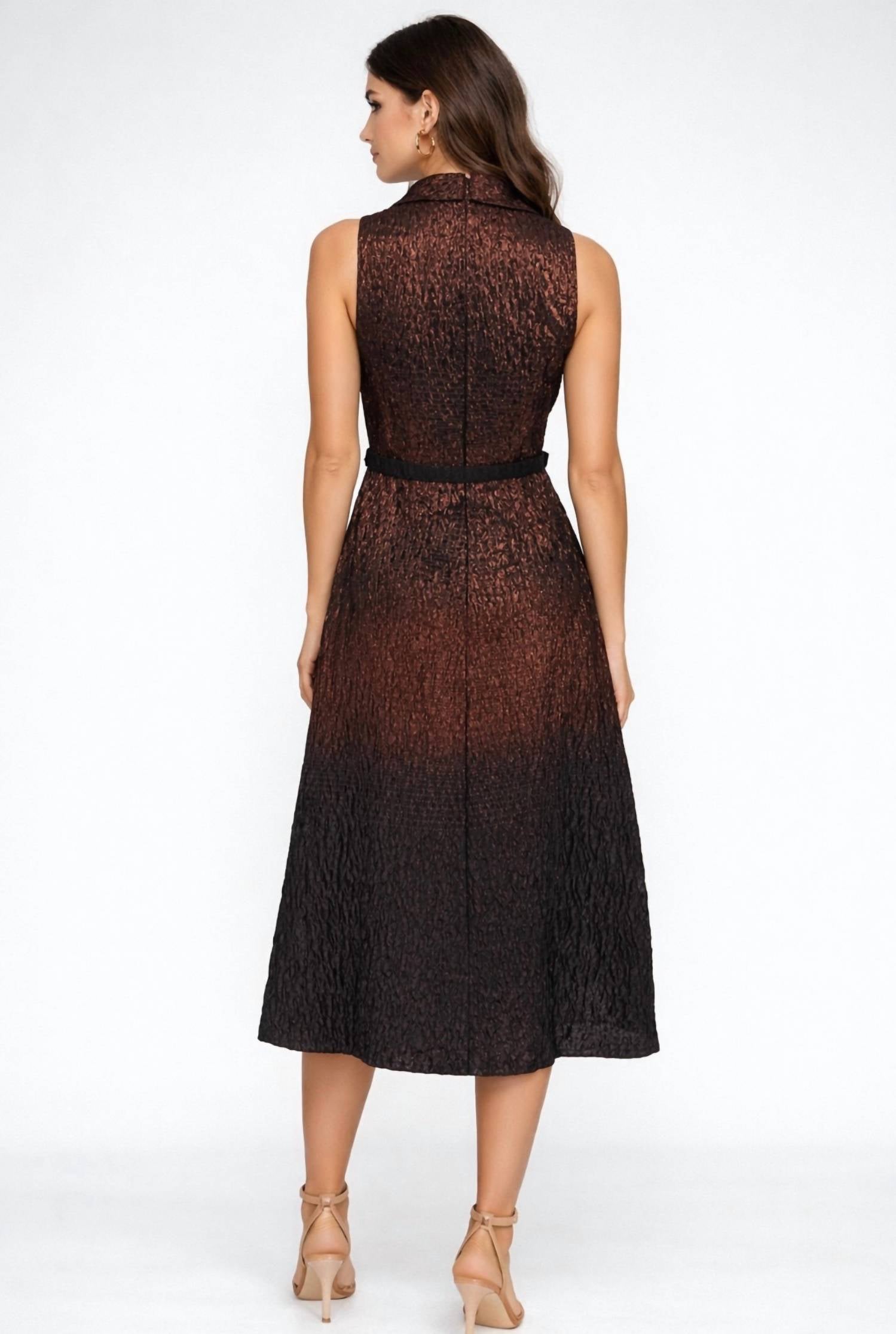 Kay Unger - Sleeveless Ombré Bronze Midi Dress