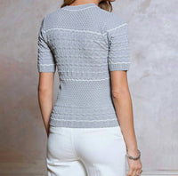 Current Air - striped vneck button top