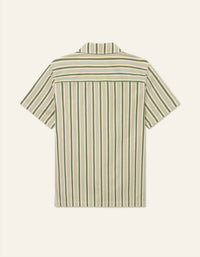 Les Deux Men's Klark Stripe Short Sleeve Shirt in chive green thai curry - men's shirt - detail view