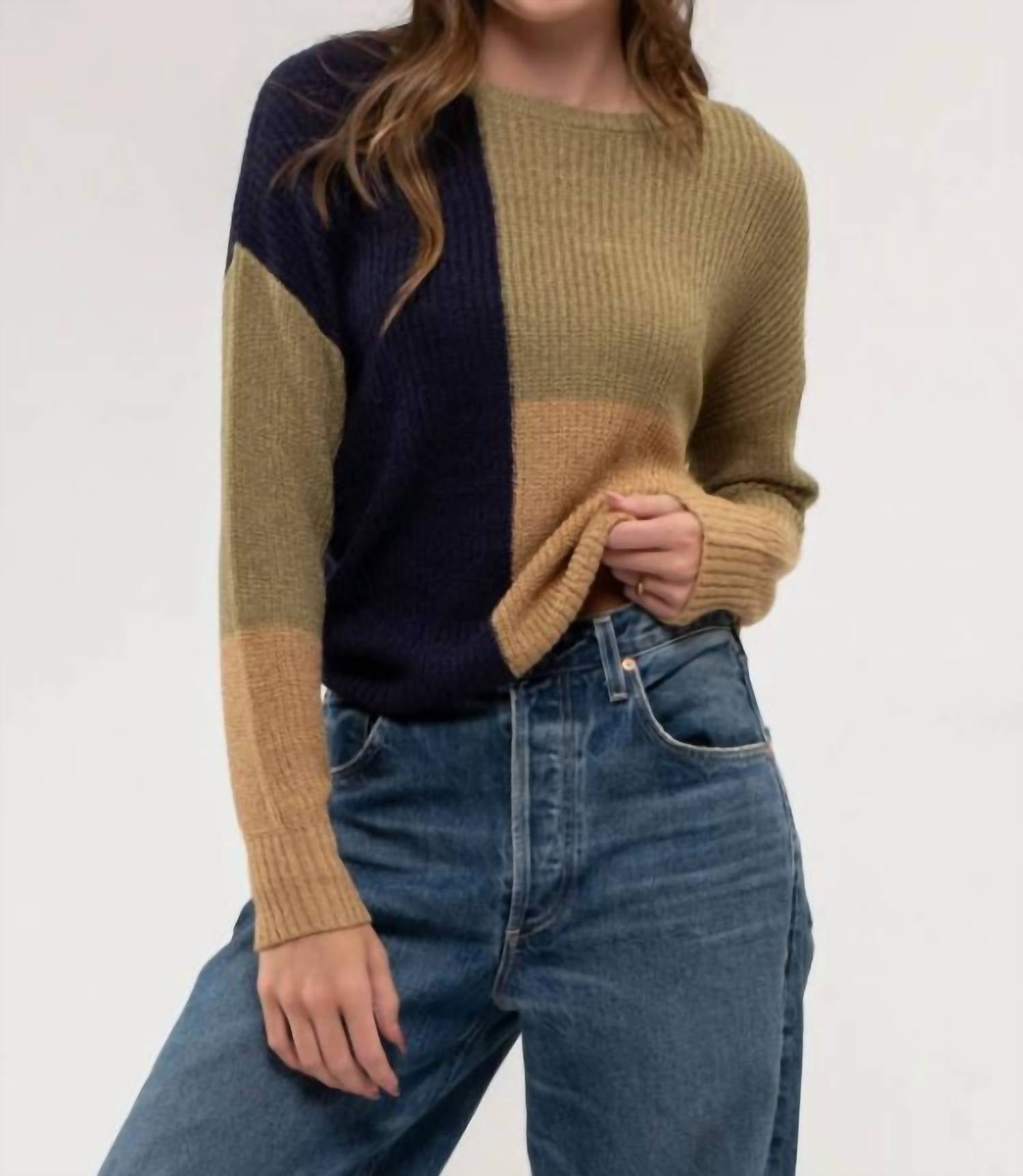 Mine Knit Pullover Sweater in olive multi - women's sweater
