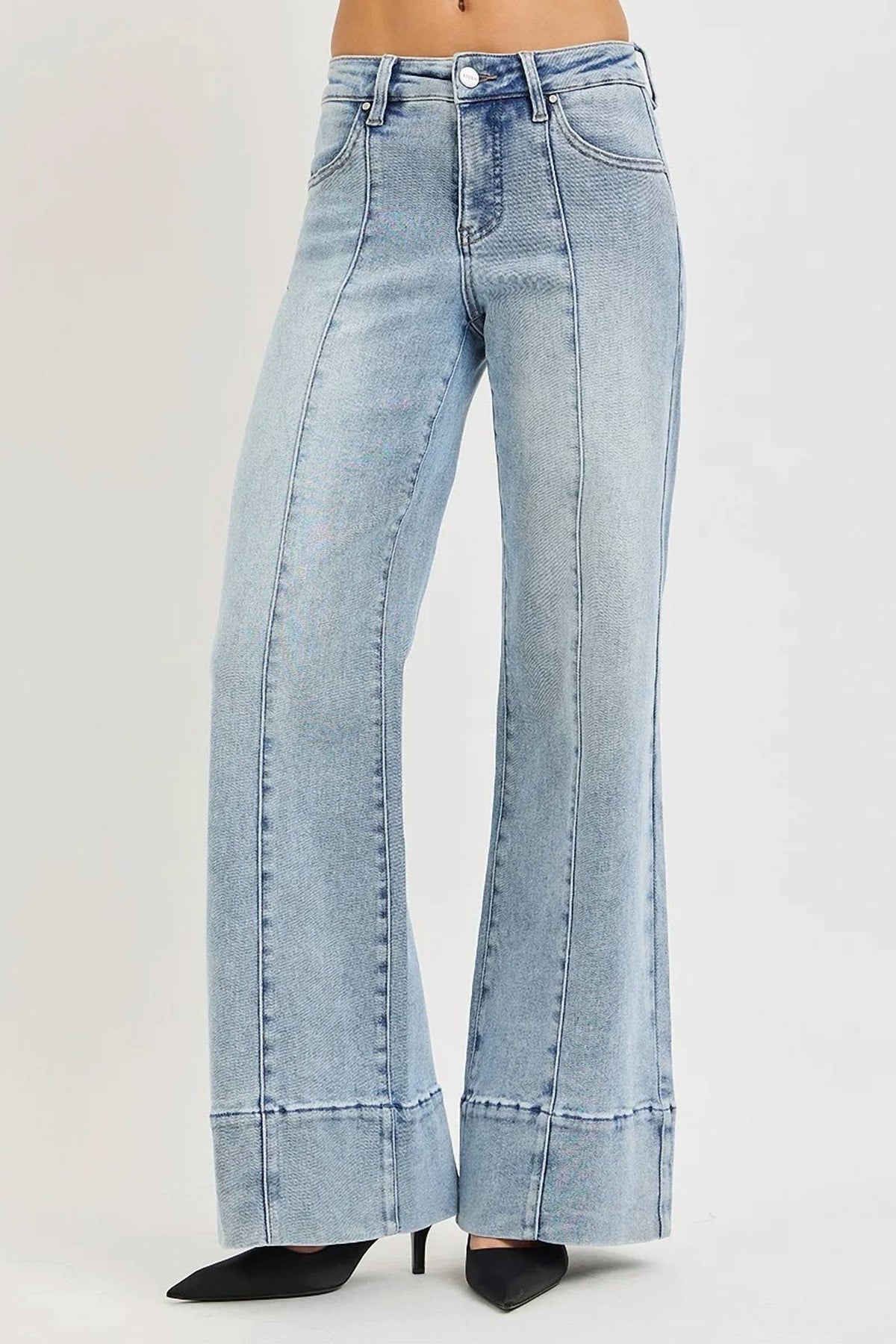Risen - Tummy Control Mid Rise Ankle Wide Flare Jeans