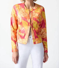 Joseph Ribkoff - Foiled Suede Floral Print Fitted Jacket