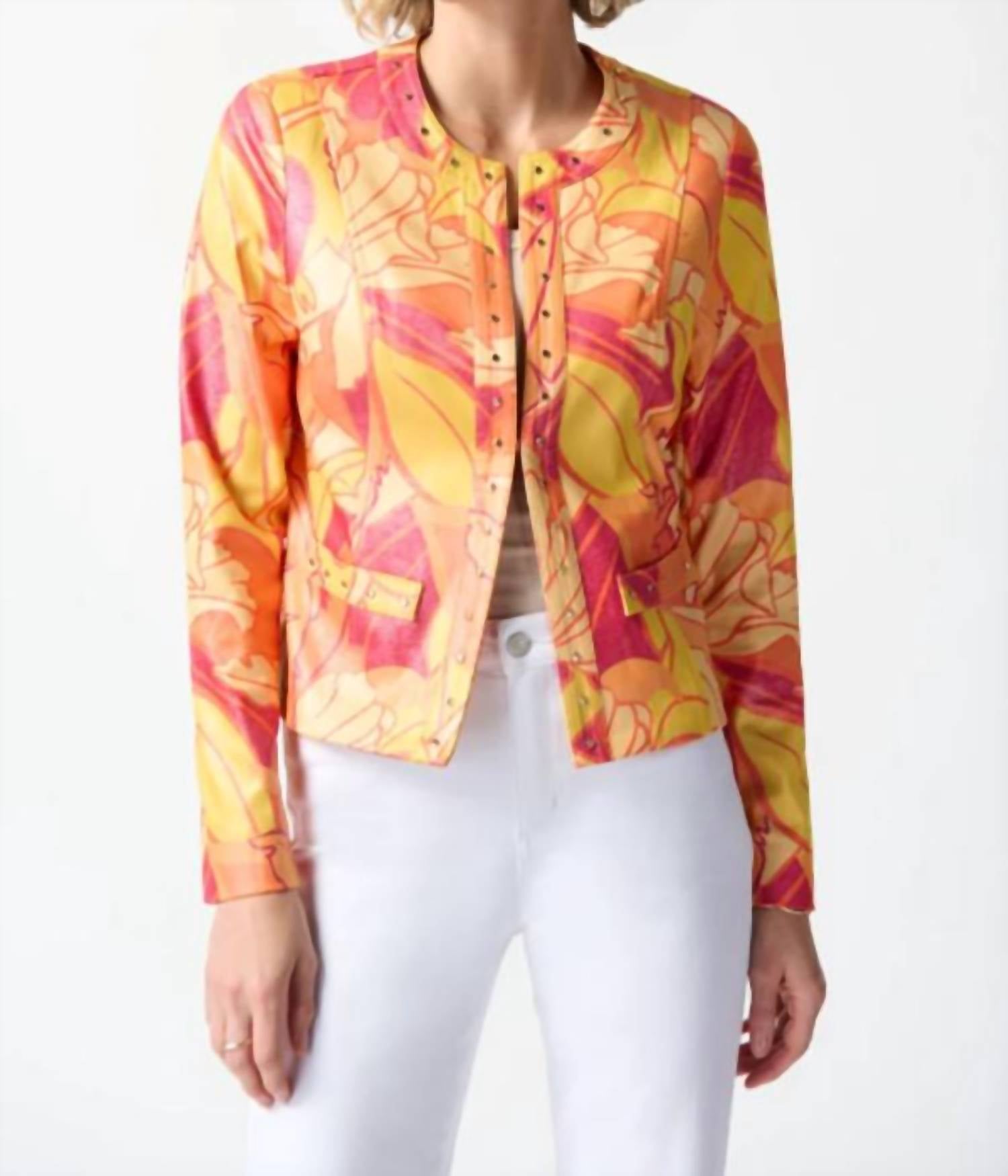 Joseph Ribkoff - Foiled Suede Floral Print Fitted Jacket