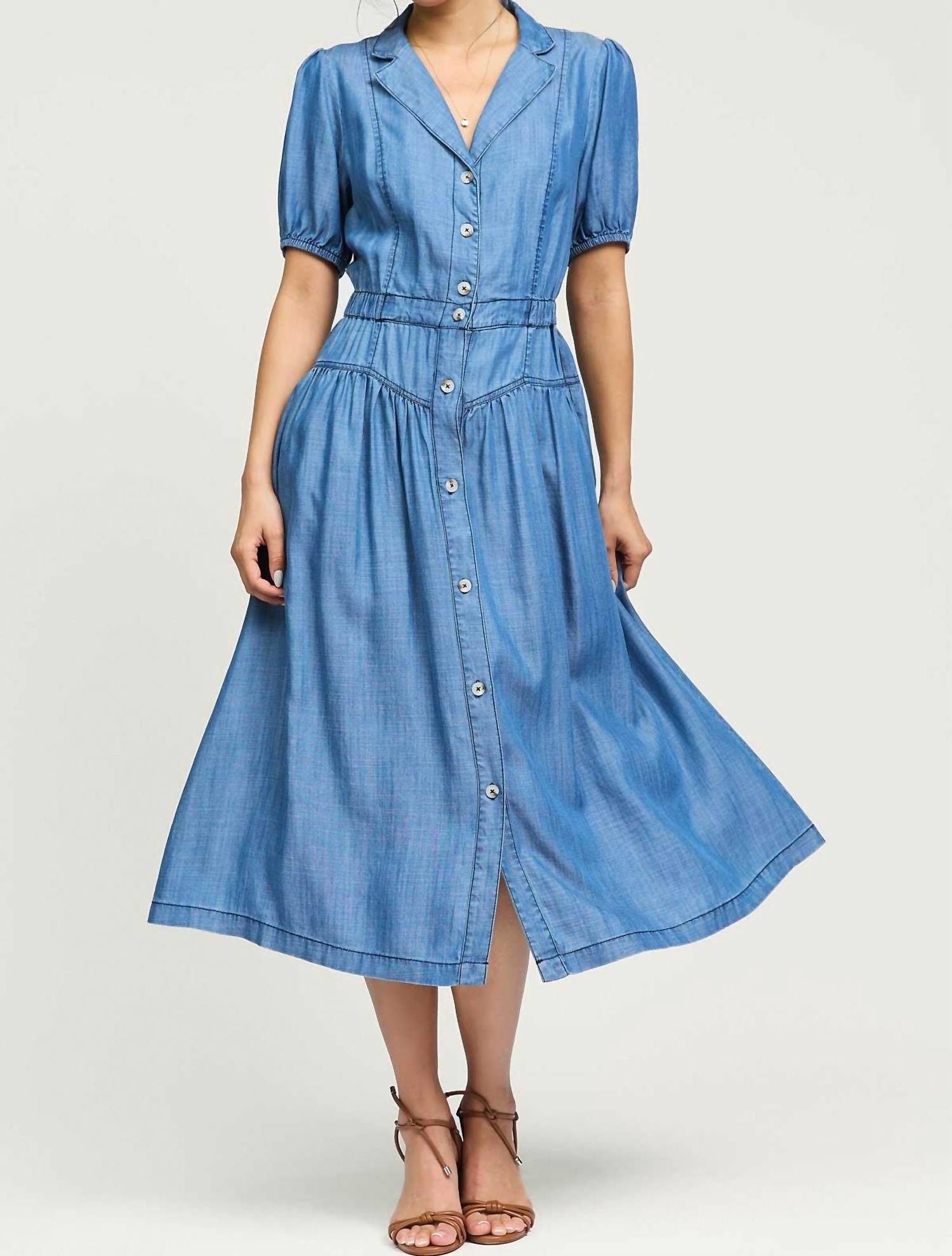 current air Chambray Button Front Midi Dress in blue - women's dress