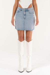 Hidden - Grinded Denim Mini Skirt