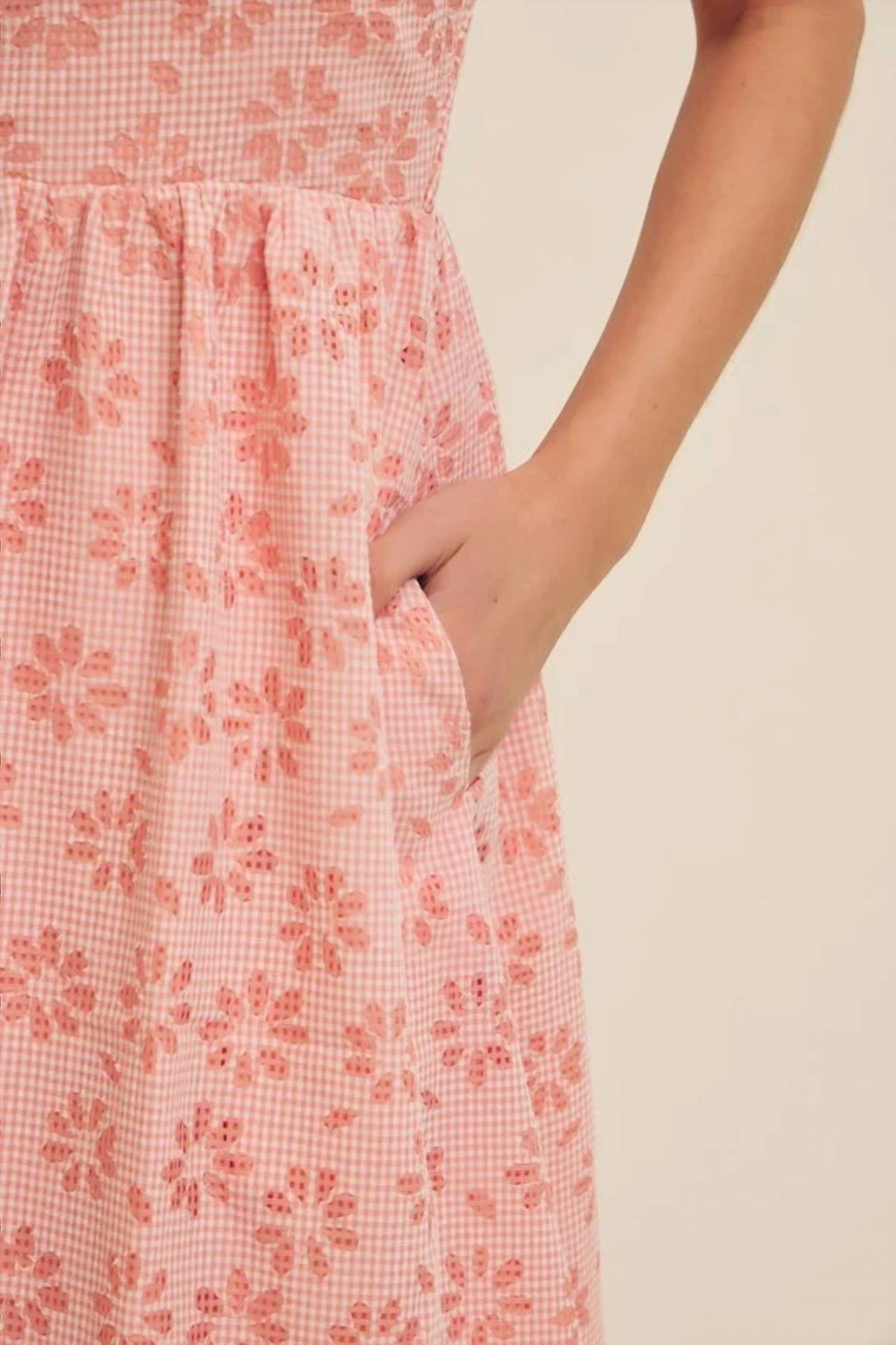 In February - Sweetheart Floral Laser Cut Gingham Midi Dress