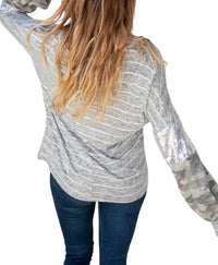 Haptics - SILVER SEQUIN CAMO SLEEVE SWEATER