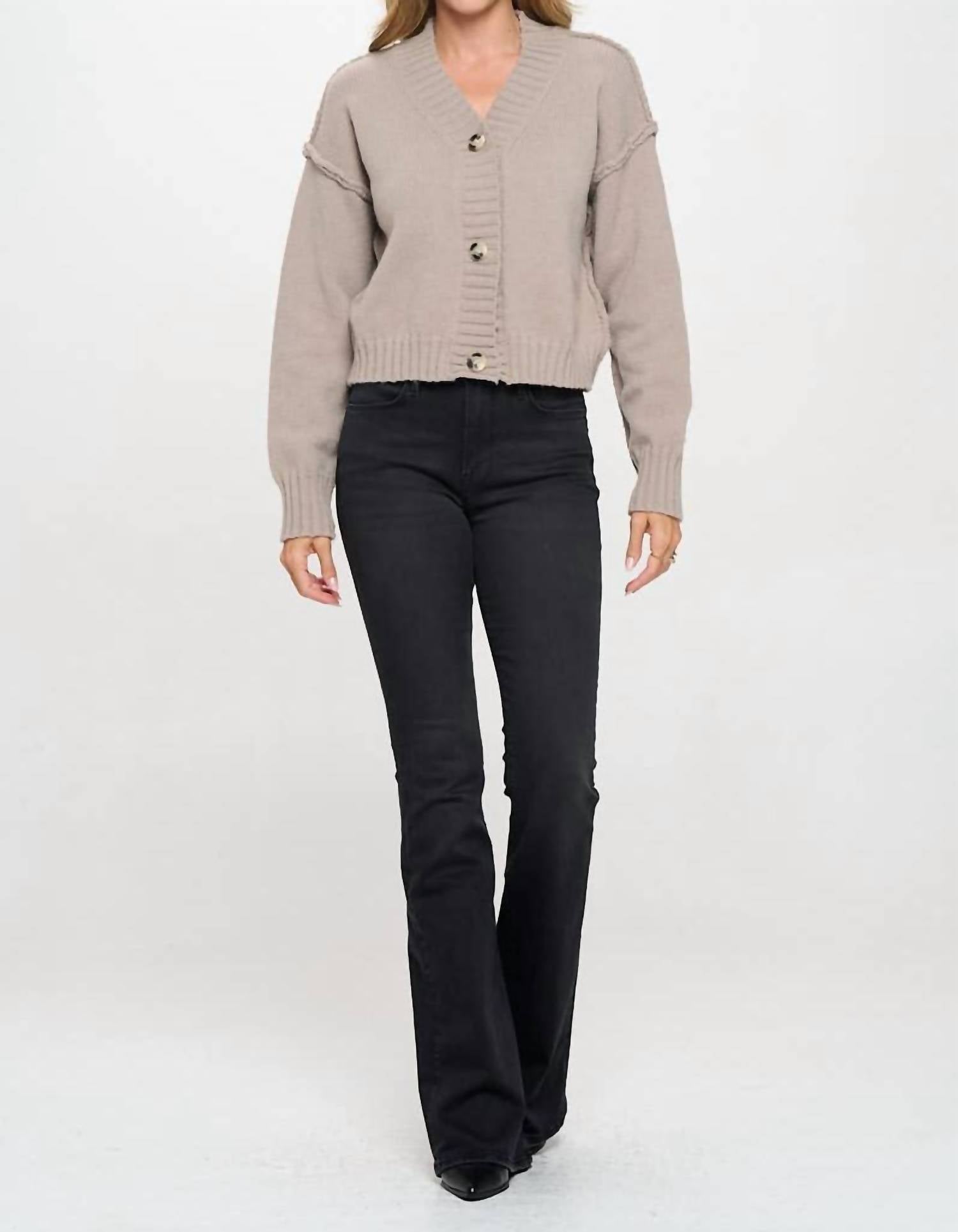 Reneec. - Thick Knit Long Sleeve Cardigan with Buttons