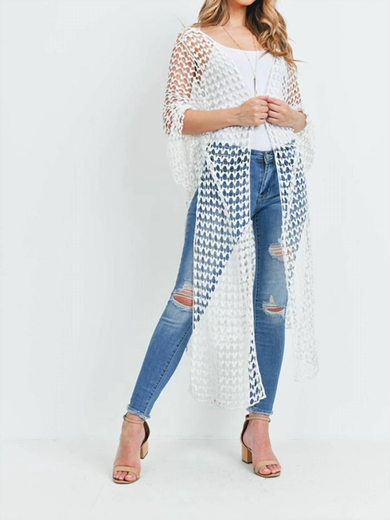 Riah Fashion - Long Crocheted Open Cardigan