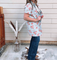 Adora - Floral Denim Shirt Dress Top