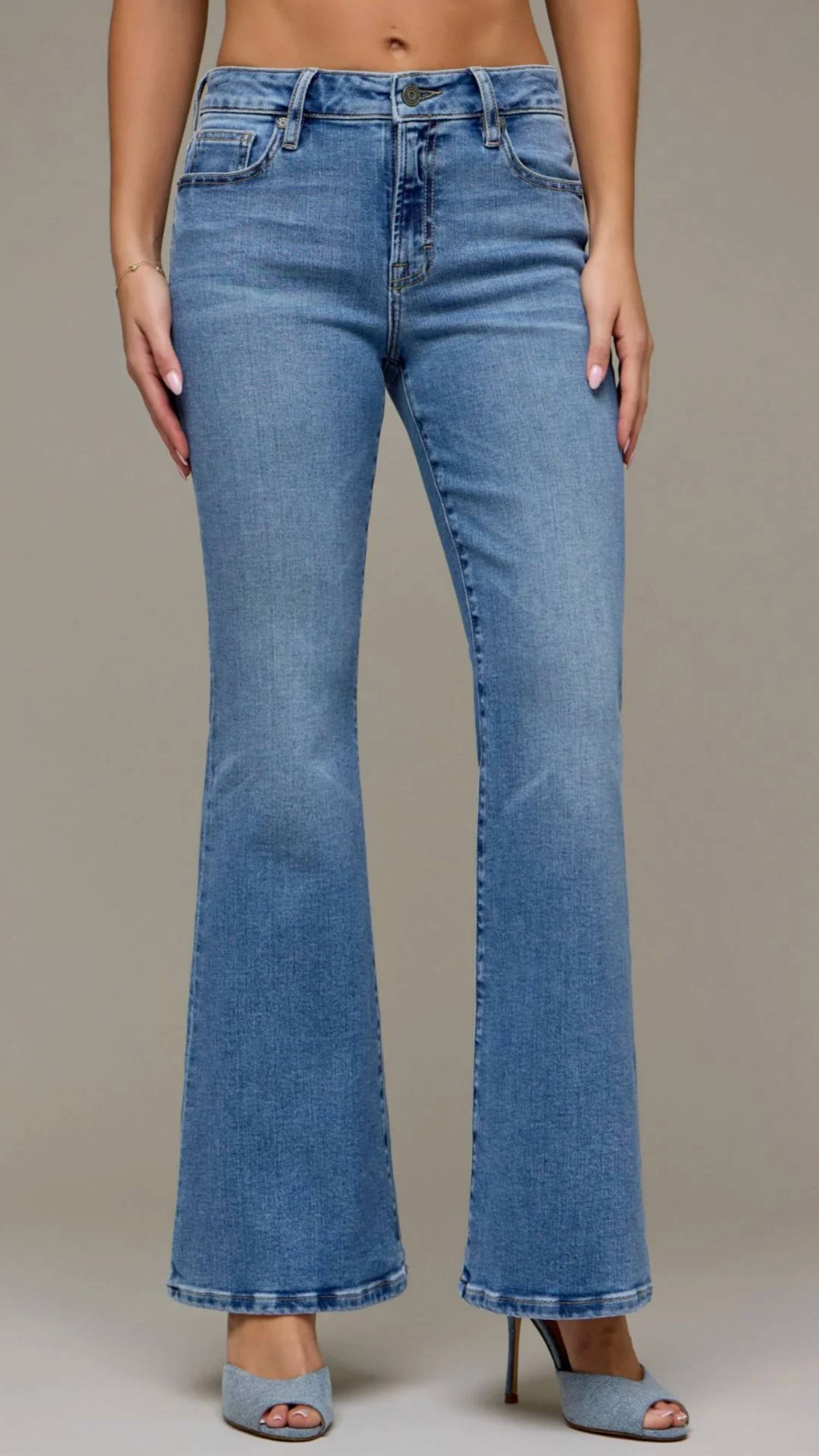 Hidden - Mid Rise Full Length Flare Jeans