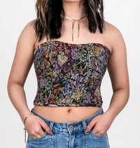 Tic Toc - Lace-up Back Tapestry Corset Top