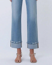 Lovervet - Women's Mid Rise Medium Light Cuffed Slim Wide Leg Jeans