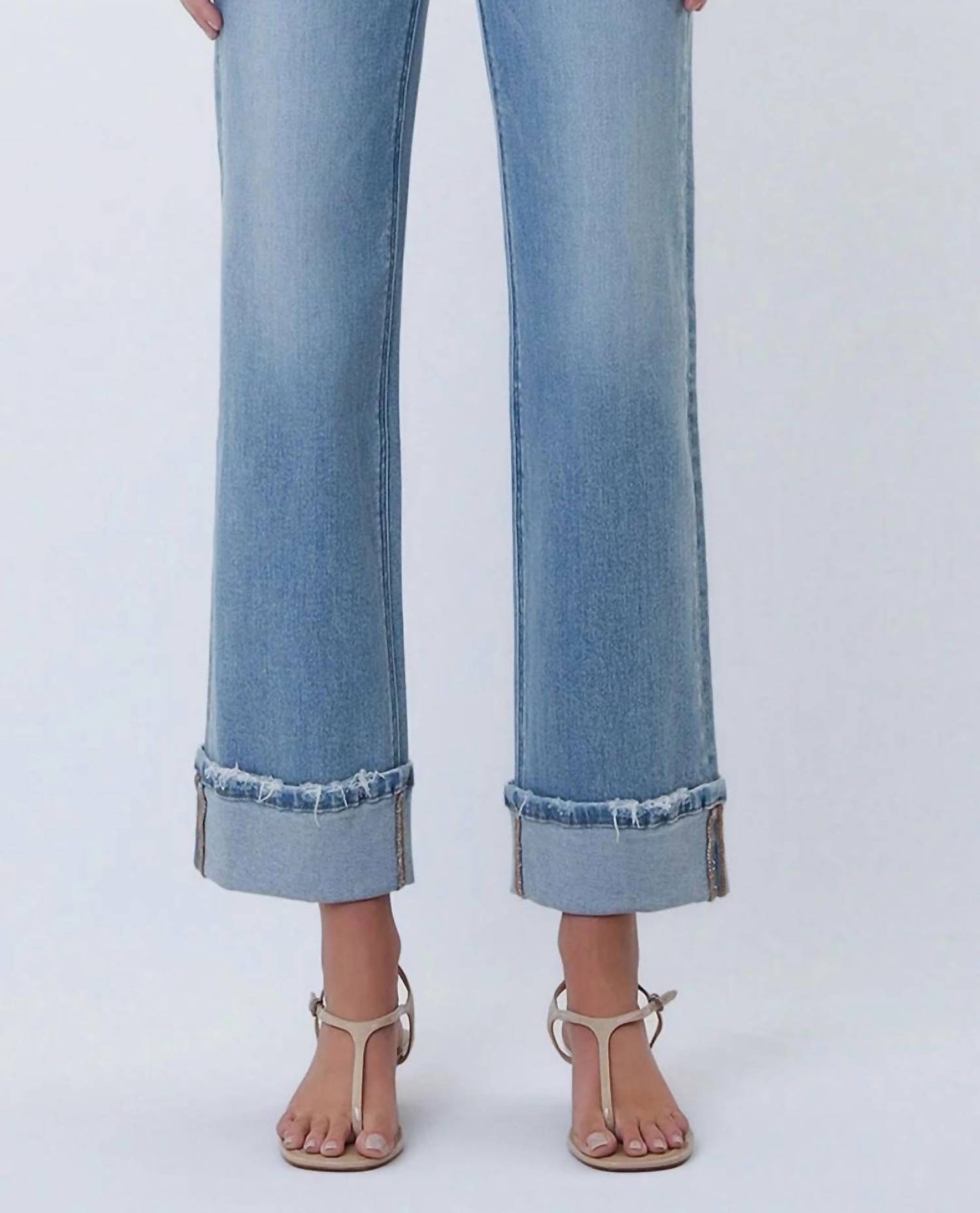 Lovervet - Women's Mid Rise Medium Light Cuffed Slim Wide Leg Jeans