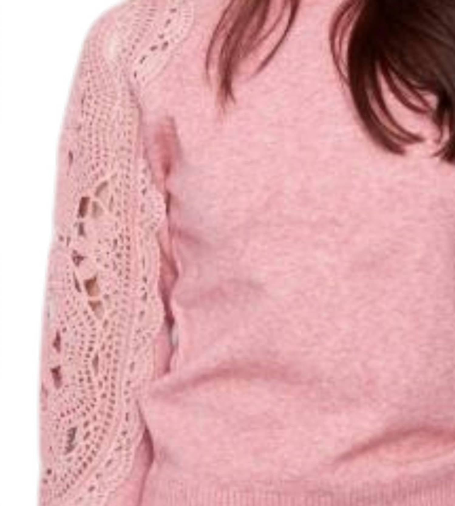 Charlie B - Mock Neck Raglan Sweater With Crochet Sleeves