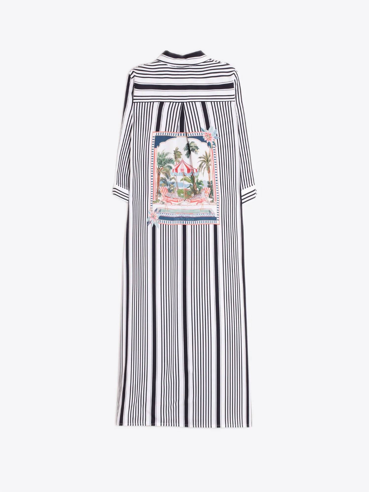 Vilagallo - 3/4 Sleeve Stripe Midi Shirt Dress