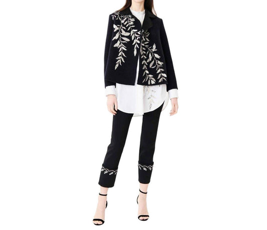 Oscar De La Renta - Beaded Embroidery Open Front Wool Blazer
