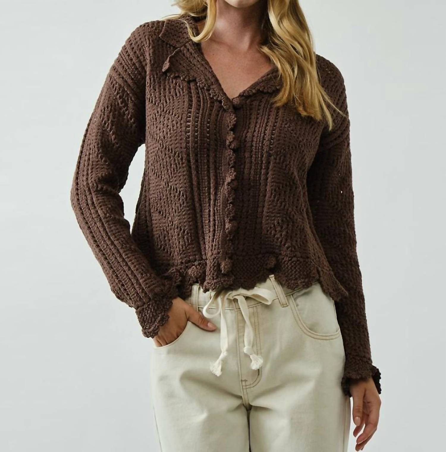Aaron & Amber - Timeless Open Knit Cardigan