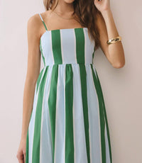 TCEC Stripe Smocked Maxi Dress With Pockets in green - women's dress - view 4