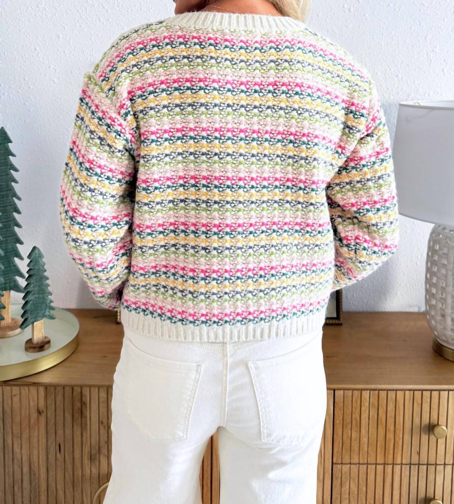 PINCH Stripe Knit Sweater in ivory multi - women's sweater - detail view