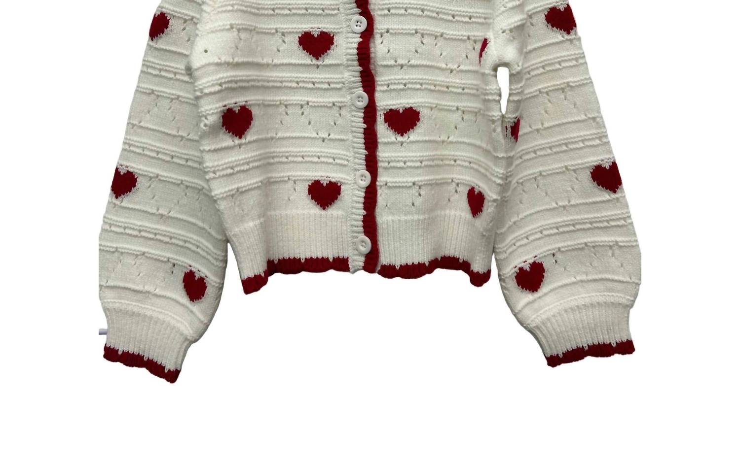 DESIGN HISTORY Girl's Heart Cardigan in white - kids' sweater