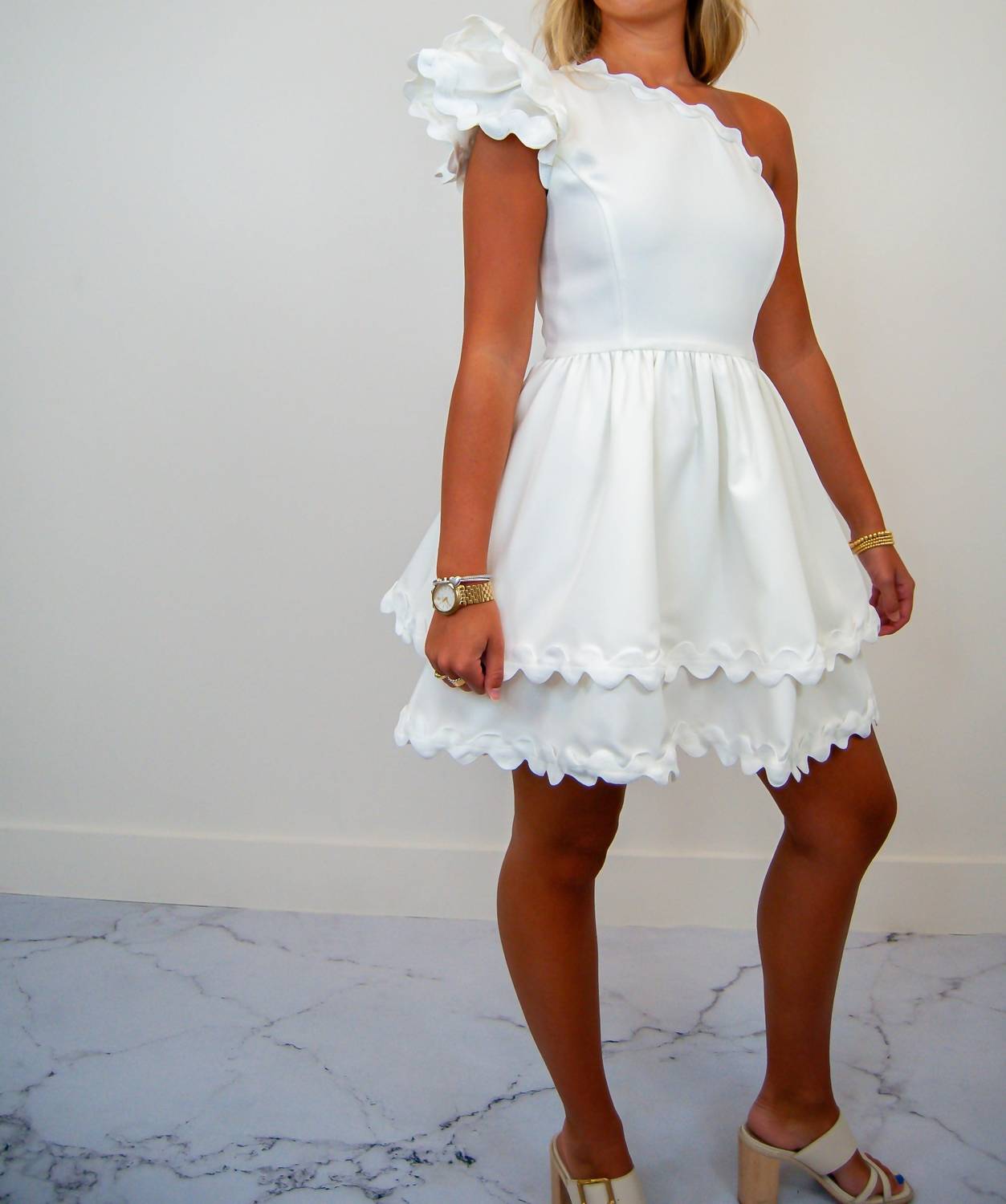 Main Strip - One Shoulder Scallop Edge Mini Dress
